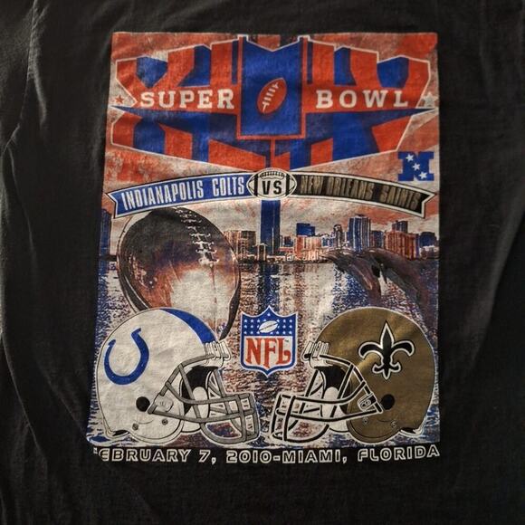 Super Bowl XLIV February 7, 2010 Black T-Shirt Saints vs Colts Size Large - Picture 2 of 7